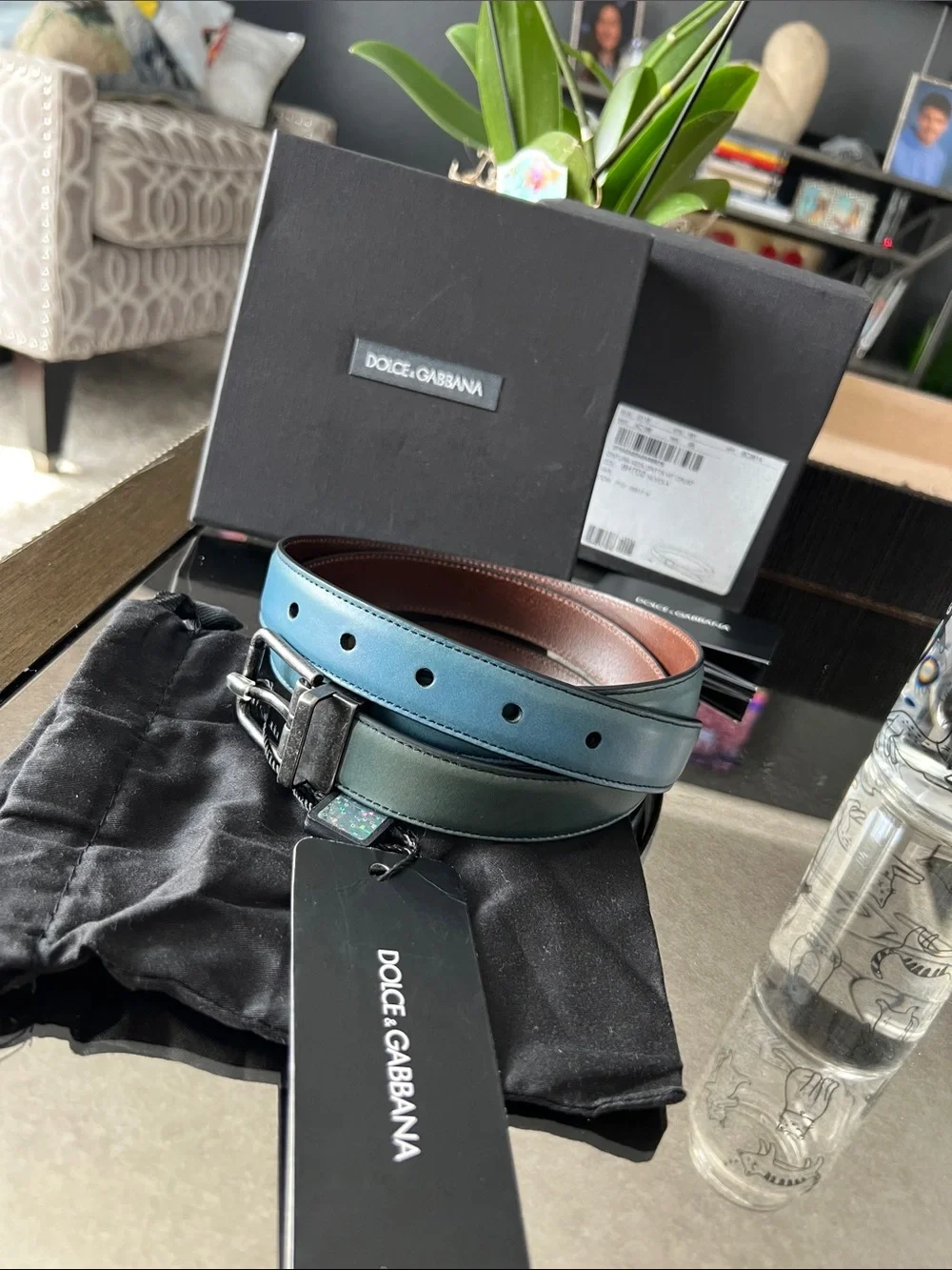 Dolce & Gabbana Men's Two-Tone Blue and Brown Leather Belt